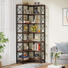 7-Shelf Corner Bookshelf, 7-Tier Tall Corner Shelf Storage Display Rack