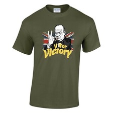 V FOR VICTORY (Flag) Winston Churchill Printed 100% Cotton T-Shirt
