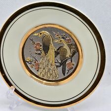 The Art Of Chokin 24k Gold Rim 6" Plate Peacock Design Samurai Warriers Used