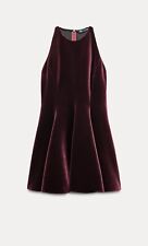 Zara Sleeveless Velvet Burgundy Mini Ruffle Dress Size M £49.99
