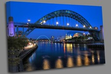 Newcastle Bridge - River Tyne at night Canvas Wall Art Picture Print