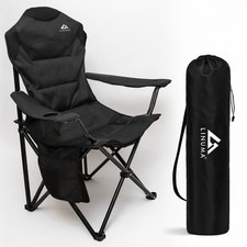 LINUMA® Folding Chair BLACK Camping Chair PRO Fishing Chair with Cup Holder