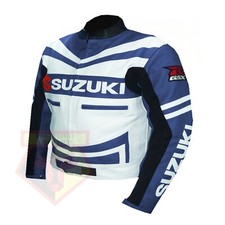 SUZUKI BIKERS MOTORBIKE JACKET WITH ARMOUR PROTECTION REAL COWHIDE LEATHER COAT