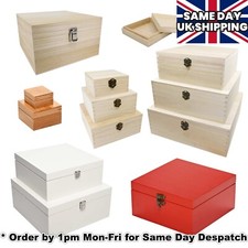 Plain Wood Wooden Square Hinged Storage & Christmas Eve Boxes - choice of sizes