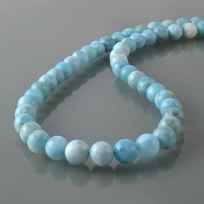 Natural Blue Larimar Round Beads Necklace 925 Silver Handmade Chain & Strand 18"