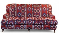 Super George Smith Style Signature Sofa 3 Seater Kilim Velvet Fabric Blue Red 🚚
