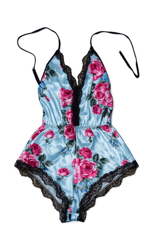 Women satin floral teddy - satin,