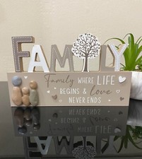 Family Wooden Free standing Plaque Where Life Begins & Love Never Ends Sign