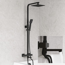Thermostatic Bath Shower Mixer Tap With Square 3 Way Shower Rigid Riser Rail Kit