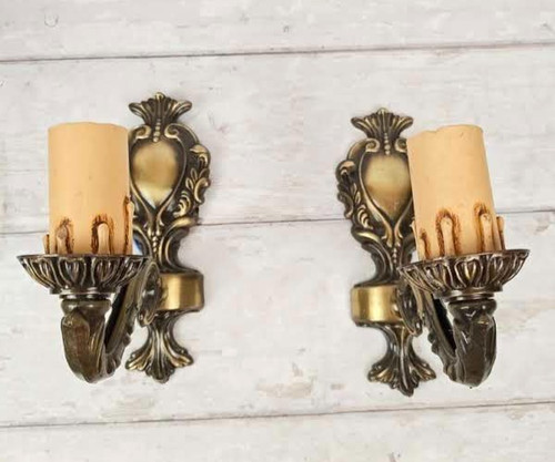Pair brass wall sconce - brass,