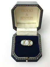 Vintage Opal & Diamond Ring 9ct Gold 1975 Diamond Opal Trilogy Ring - Size P