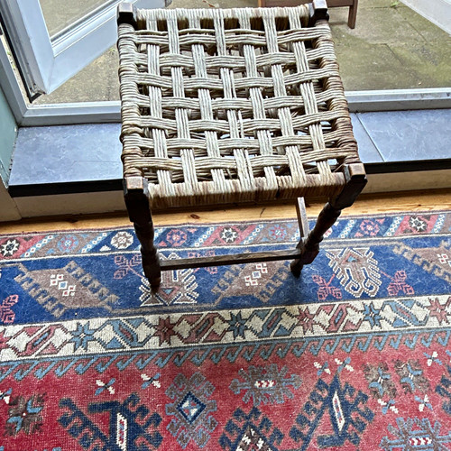 Dark wood stool - with, woven