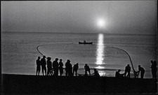 Larger size Vintage fine art Photograph, fihermen at lake, sunset, by PAUER Györ