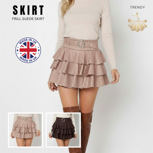 Womens suede mini frill skirt - mini,