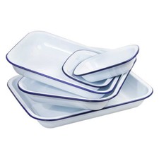 Falcon Ware - Seconds - Pie Dishes Roasters Mugs - Blue Rim on White Enamel