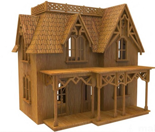 Wooden dolls house laser cut - wooden,