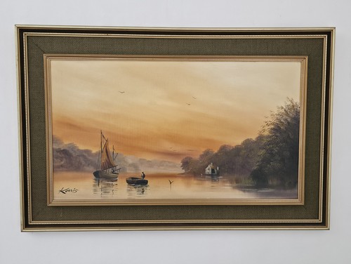 Vintage oil painting sunset - painting,