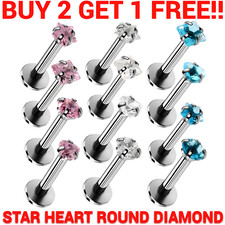 CZ Labret Monroe Tragus Bar Helix Cartilage Lip Ear Stud Ring Gem Piercing Star