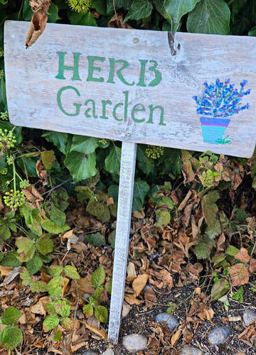 Wooden herb garden - sign, with