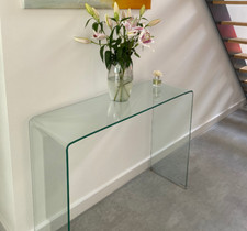Modern Console Table Bevelled Glass Dressing Transparent Large Narrow Hall Desk