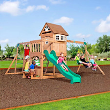 Wooden Swing Set Outdoor Playhouse Play Centre With Slide Belt Swings Ladder