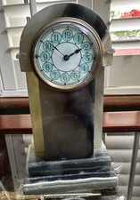 Agate Table Clock Enamel Dial Antique Edwardian Or Art Deco Free Standing
