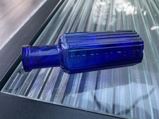 Vintage Medicine Poison Bottle Colbalt Blue Glass Hexagonal Apothecary 3 inches