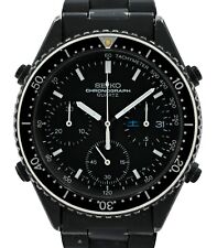 Seiko 37mm Men's Chronograph Vintage Quartz Black PVD Watch! Ref: 7A38-6030!