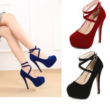 Sexy Women Men Strappy High Heels Suede Drag Queen Crossdresser Shoes Plus Size