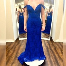 Sherri Hill Royal Blue Lace Corset Gown Open‑Back Prom Dress Size 16 NWT