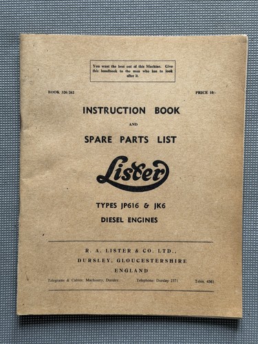 Lister instruction book and - lister,