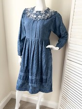 Rene Derhy  Paris Blue Cotton Dress with Apron Size M Excellent Condition