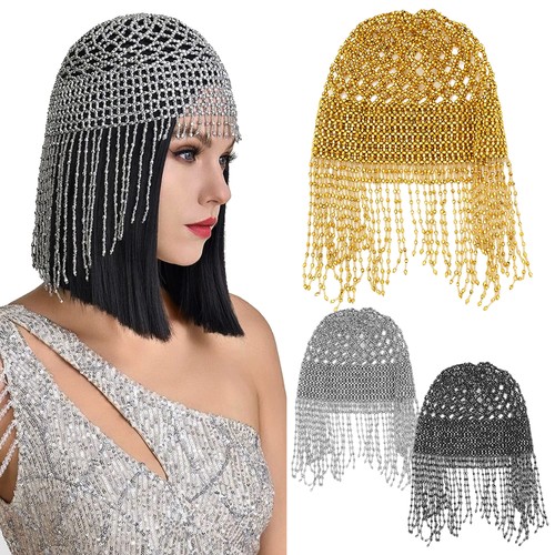 Beaded flapper caps headpiece - beaded,