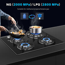 4 Burners Gas Hob 60cm Black Tempered Glass NG/LPG Convert With Iron Pan Support