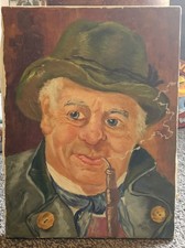 Vintage Portrait Old Man Oil