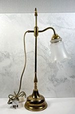 Vintage Brass Art Deco Style Desk Table Lamp 56.5cm Swivel Arm Glass Lampshade