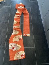 Vintage Japanese Obi Kimono Robe Pure Silk belt orange/gold - Full length 