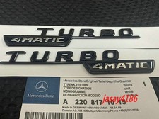 2x Gloss Black Turbo 4MATIC AMG For Mercedes Benz Fender Side Emblem Badge