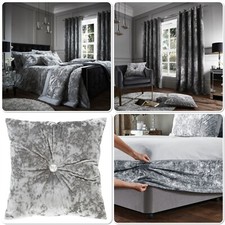 Catherine Lansfield Luxury Crushed Velvet Duvet Cover Bedroom Collection Silver
