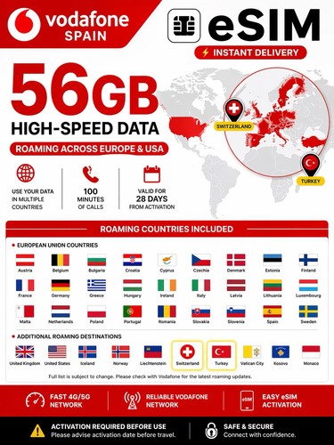 Vodafone esim 56gb roaming - vodafone,