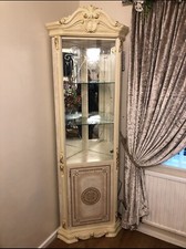 New Greta Italian Cream/Gold High Gloss Corner Display Cabinet  Diamanté Inserts