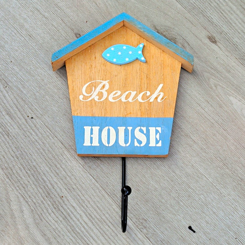Beach house wooden wall hook - house,