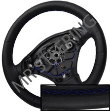 FOR ROVER 75 98-05 BLACK ITALIAN LEATHER STEERING WHEEL COVER BLUE STITCH