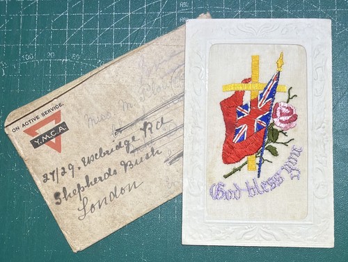 Ww1 silk postcard god - "god, bless