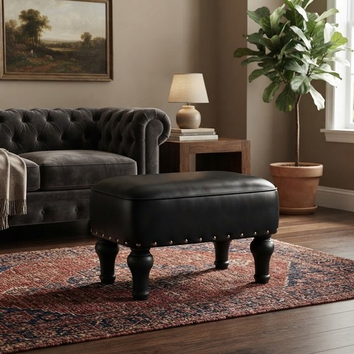 Luxurious leather footstool - leather,