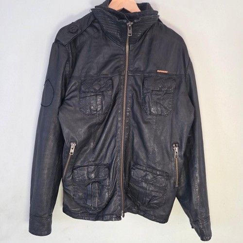 Superdry leather jacket mens - leather, l