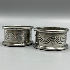 Pair Liberty & Co Antique Pewter Napkin Rings English Art Nouveau Arts & Crafts