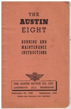 AUSTIN EIGHT SALOON ORIGINAL 1947 OWNERS INSTRUCTION & MAINTENANCE HANDBOOK