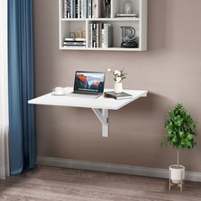 Wall Mounted Desk Folding Laptop Table Drop Leaf Space Saving White 80X60X43cm