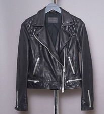 All Saints Leather Jacket UK10 US6 EU38 Womens Black Conroy Biker Celebrity Moto